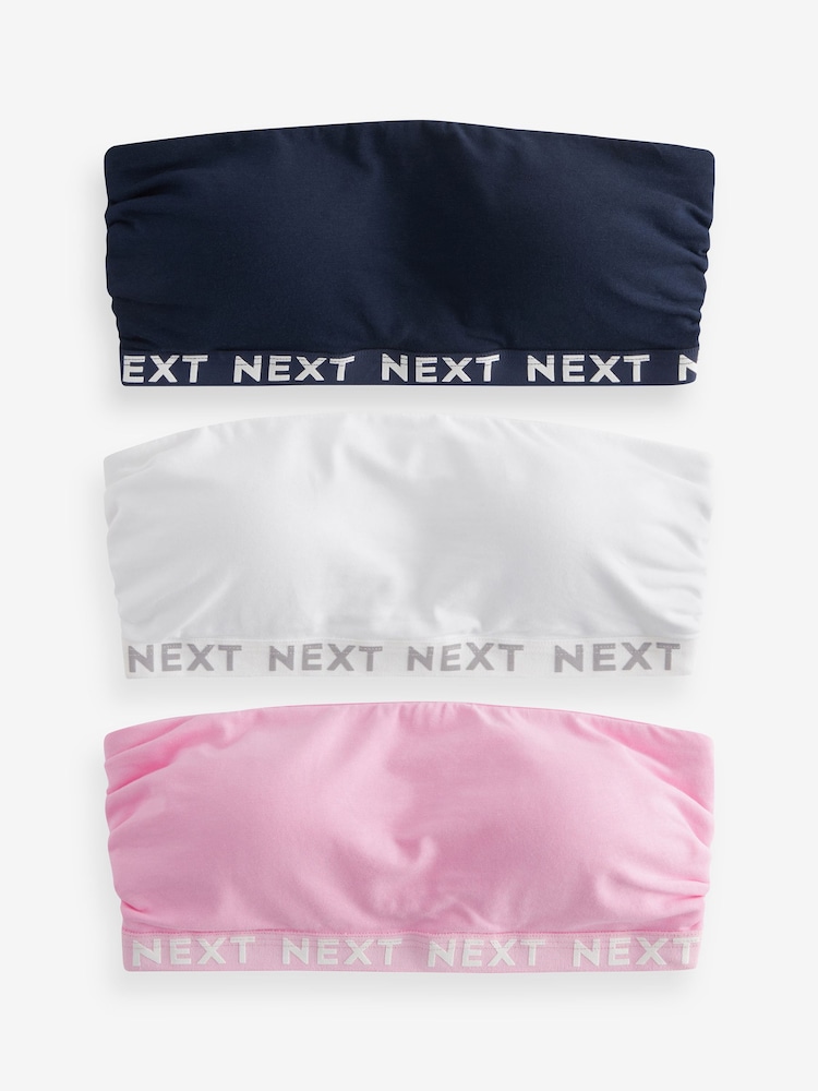 Navy Blue/Pink/White Cotton Rich Bandeau Bras 3 Pack - Image 2 of 6 Navy Blue/Pink/White Cotton Rich Bandeau Bras 3 Pack - Image 2 of 6
