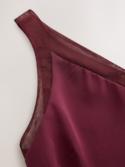 CERENE Rose Burgundy Red Silk Mesh Trim V-Neck Camisole - Image 7 of 9