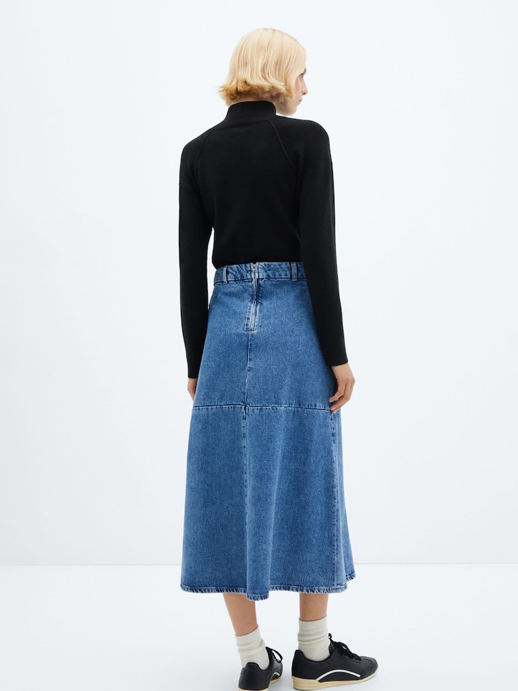 Mango Blue A-Line Denim Midi Skirt - Image 2 of 6
