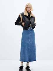 Mango Blue A-Line Denim Midi Skirt - Image 3 of 6