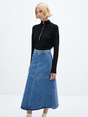 Mango Blue A-Line Denim Midi Skirt - Image 4 of 6