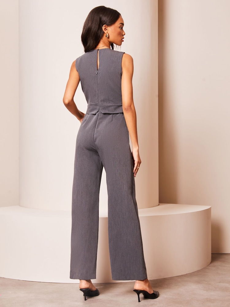 Lipsy Grey Tailored Waistcoat Wide Leg Jumpsuit - Image 2 of 4 Lipsy Grey Tailored Waistcoat Wide Leg Jumpsuit - Image 2 of 4