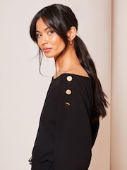 Lipsy Black Cosy Off The Shoulder Long Sleeve Jumpsuit - Image 2 of 4