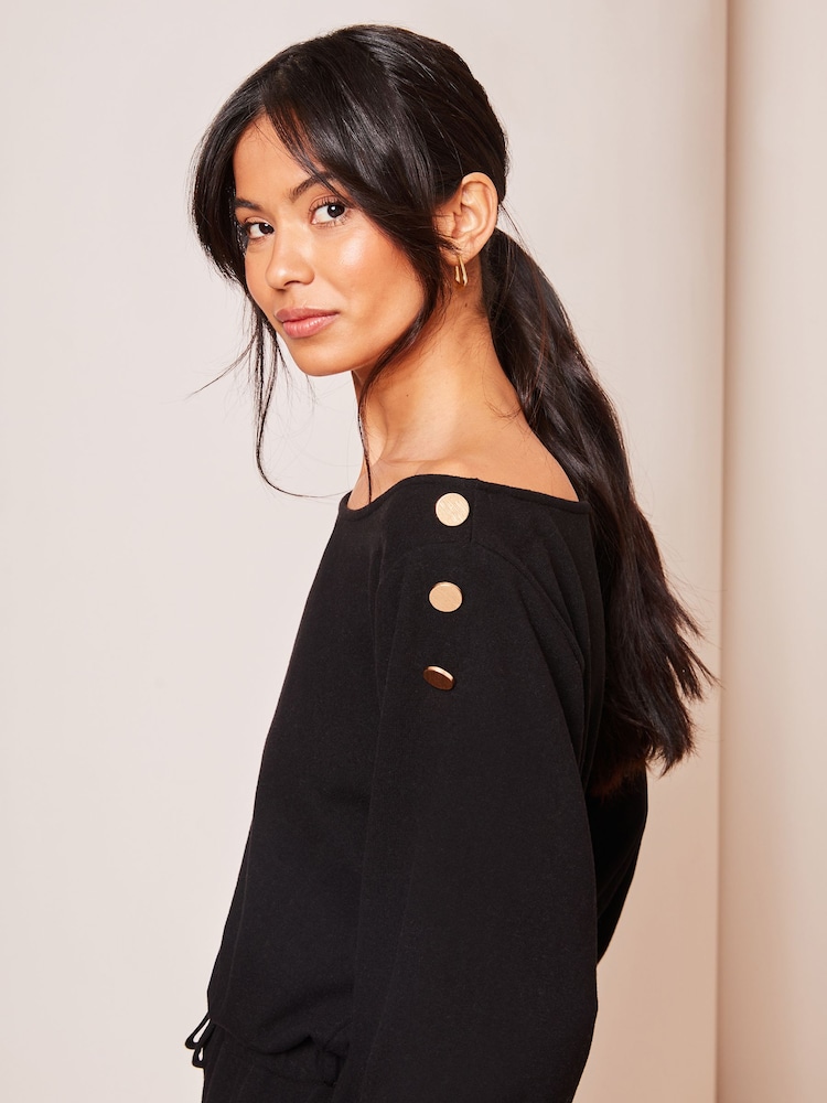 Lipsy Black Cosy Off The Shoulder Long Sleeve Jumpsuit - Image 2 of 4