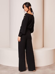 Lipsy Black Cosy Off The Shoulder Long Sleeve Jumpsuit - Image 3 of 4