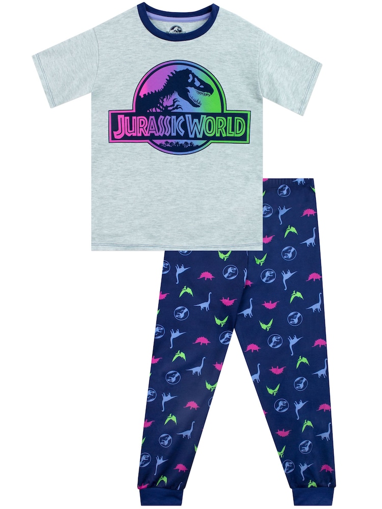 Character Blue Jurassic World Multi Logo 100% Cotton Pyjamas - Image 1 of 6 Character Blue Jurassic World Multi Logo 100% Cotton Pyjamas - Image 1 of 6