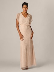 Adrianna Papell Pink Bead Blouson Long Dress - Image 1 of 6