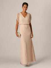 Adrianna Papell Pink Bead Blouson Long Dress - Image 3 of 6