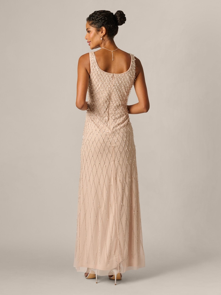 Adrianna Papell Pink Bead Mesh Long Dress - Image 2 of 6