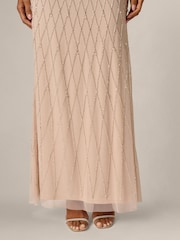 Adrianna Papell Pink Bead Mesh Long Dress - Image 5 of 6