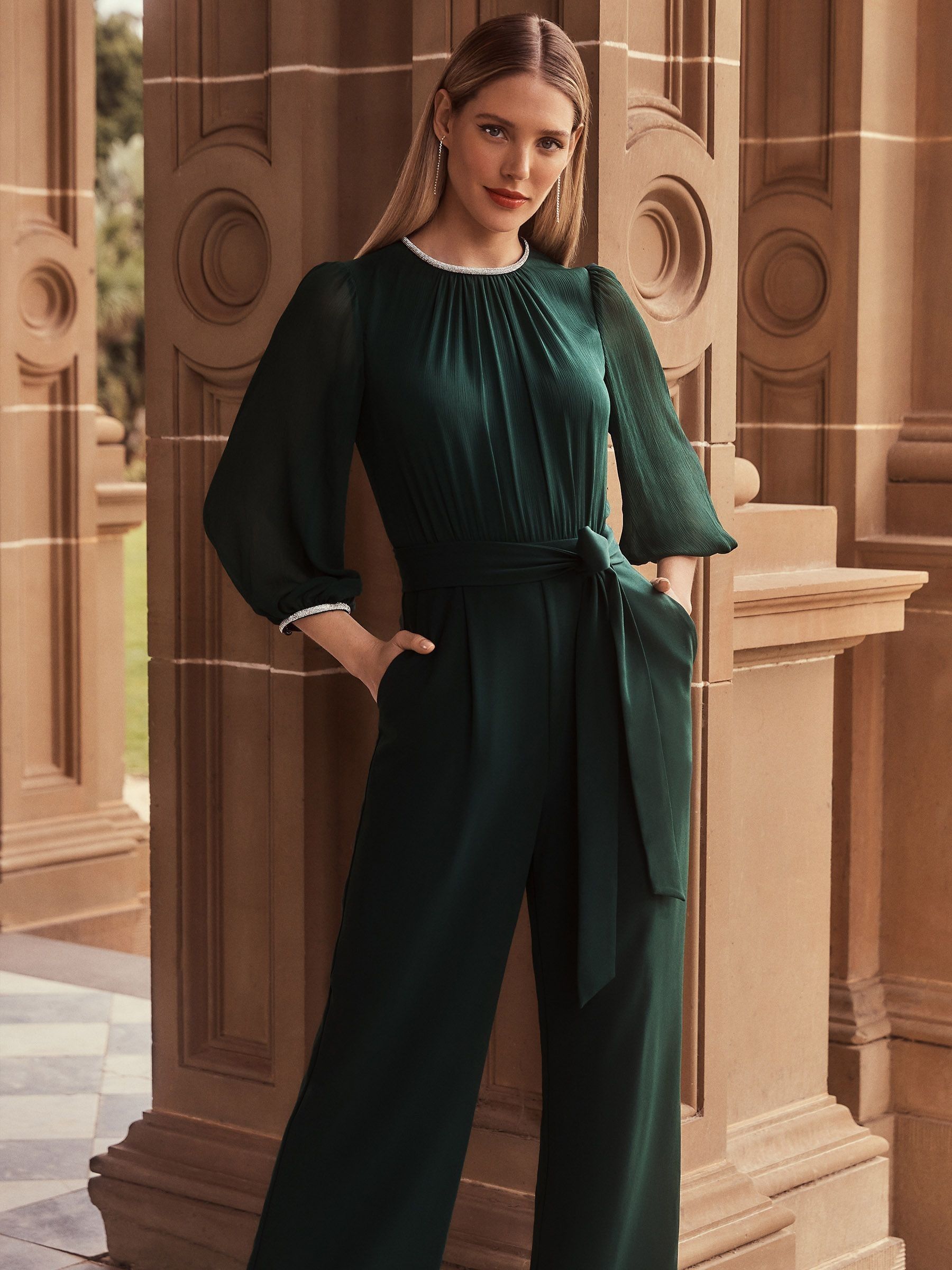 Buy Forever New Green Natalya Long Sleeve Jumpsuit from Next Luxembourg