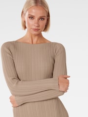 Forever New Brown Evie Long Sleeve Rib Knit Dress - Image 4 of 4
