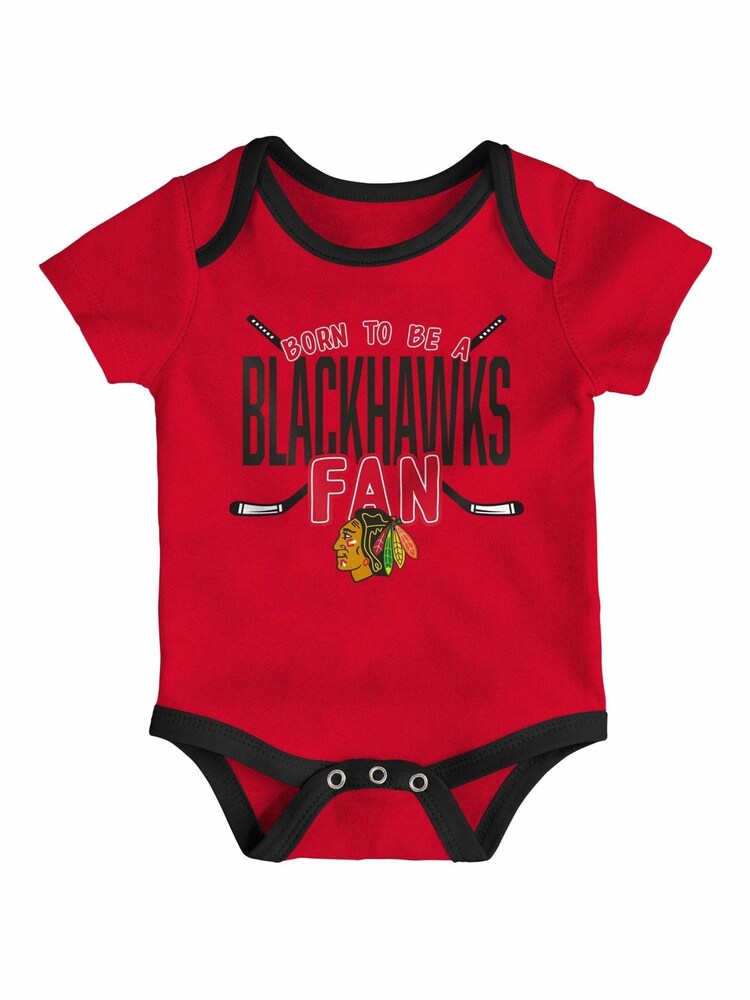 Fanatics Infants Red Chicago Blackhawks 3PC Game Time 100% Cotton Romper - Image 1 of 3