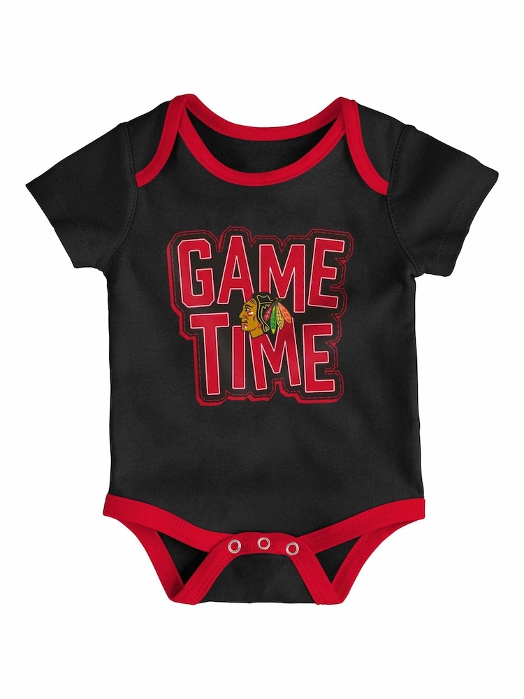 Fanatics Infants Red Chicago Blackhawks 3PC Game Time 100% Cotton Romper - Image 2 of 3