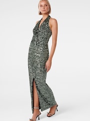 Forever New Green Brooke Sequin Halter Neck Gown - Image 2 of 5