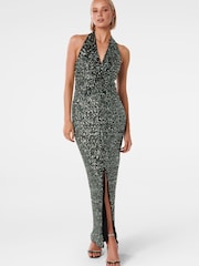 Forever New Green Brooke Sequin Halter Neck Gown - Image 3 of 5