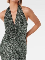 Forever New Green Brooke Sequin Halter Neck Gown - Image 5 of 5