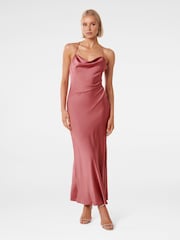 Forever New Pink Petite Ruby Tie Back Satin Midi Dress - Image 1 of 4