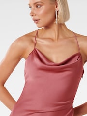 Forever New Pink Petite Ruby Tie Back Satin Midi Dress - Image 4 of 4