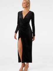 Forever New Black Marisa Plunge Neck Velvet Dress - Image 3 of 4