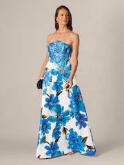 Adrianna Papell Blue Bead Dupioni Long Dress - Image 3 of 6