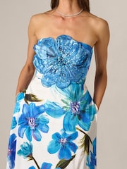 Adrianna Papell Blue Bead Dupioni Long Dress - Image 4 of 6