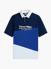 Tommy Hilfiger Blue Plus Relaxed Fit Back Logo Colour-Blocked Polo Shirt - Image 1 of 1