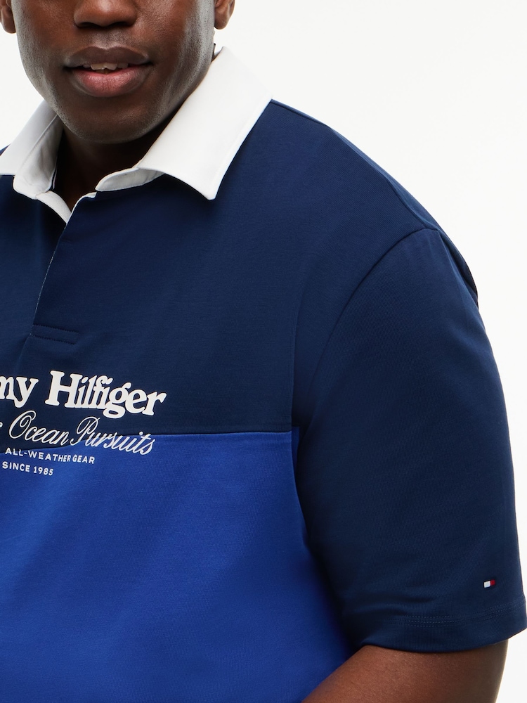 Tommy Hilfiger Blue Plus Relaxed Fit Back Logo Colour-Blocked Polo Shirt - Image 2 of 5