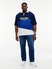 Tommy Hilfiger Blue Plus Relaxed Fit Back Logo Colour-Blocked Polo Shirt - Image 4 of 5