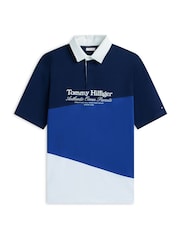 Tommy Hilfiger Blue Plus Relaxed Fit Back Logo Colour-Blocked Polo Shirt - Image 5 of 5