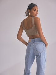 self. Taupe Scoop Neck Ribbed Jersey Corset Top - Image 5 of 8
