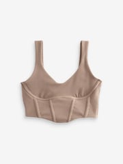 self. Taupe Scoop Neck Ribbed Jersey Corset Top - Image 7 of 8