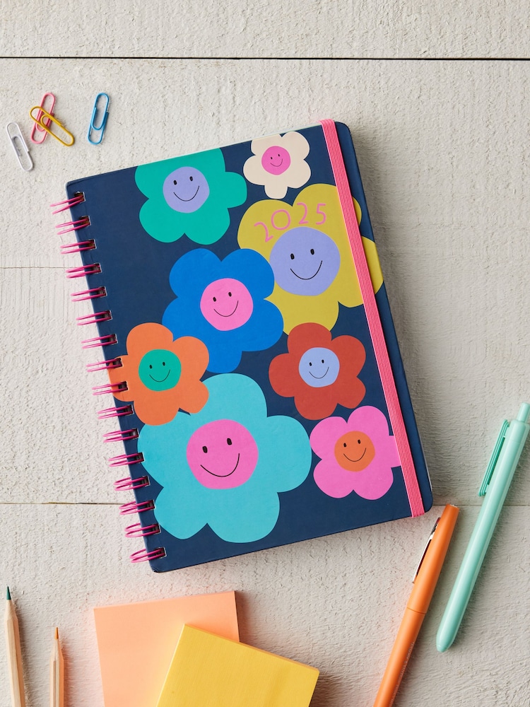 Navy Smiley Flowers 2025 A5 Diary - Image 1 of 4