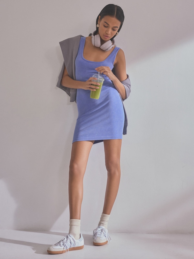 self. Blue Rib Seamfree Sleeveless Dress - Image 1 of 7 self. Blue Rib Seamfree Sleeveless Dress - Image 1 of 7