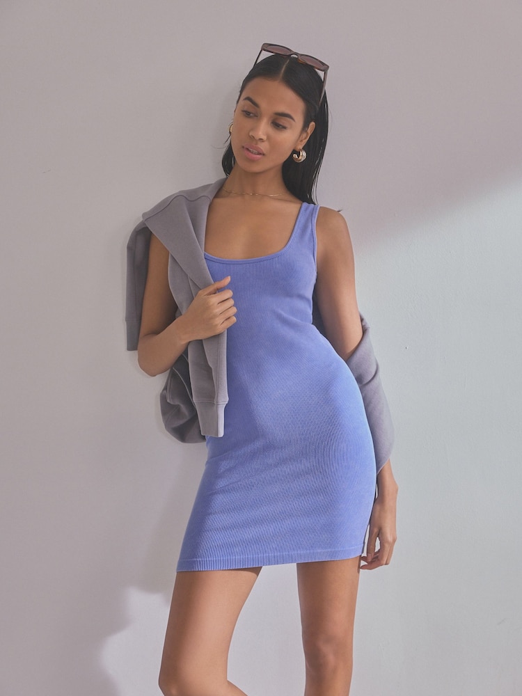 self. Blue Rib Seamfree Sleeveless Dress - Image 2 of 7 self. Blue Rib Seamfree Sleeveless Dress - Image 2 of 7