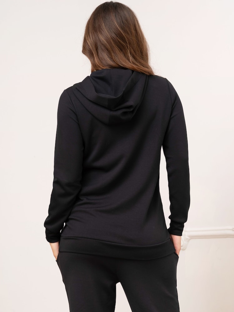 Seraphine Soft Black Maternity Hoodie With Nursing Zip - Image 2 of 10