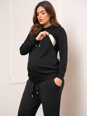 Seraphine Soft Black Maternity Hoodie With Nursing Zip - Image 5 of 10