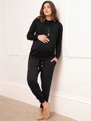 Seraphine Soft Black Maternity Hoodie With Nursing Zip - Image 6 of 10