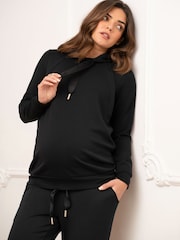 Seraphine Soft Black Maternity Hoodie With Nursing Zip - Image 8 of 10