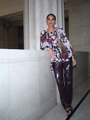 Burgundy Red Croc Texture Faux Leather Wide Leg Trousers - Image 1 of 8