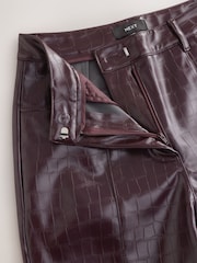 Burgundy Red Croc Texture Faux Leather Wide Leg Trousers - Image 7 of 8