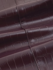 Burgundy Red Croc Texture Faux Leather Wide Leg Trousers - Image 8 of 8
