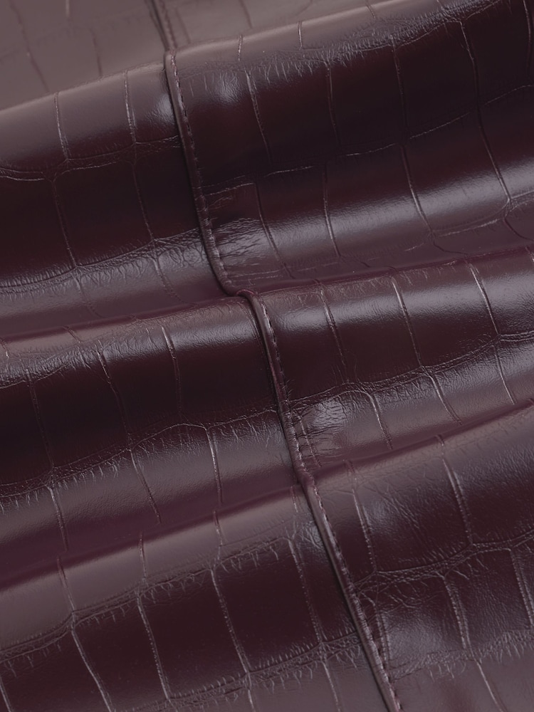 Burgundy Red Croc Texture Faux Leather Wide Leg Trousers - Image 8 of 8 Burgundy Red Croc Texture Faux Leather Wide Leg Trousers - Image 8 of 8