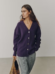 Violet - Mid Length Long Sleeve Cardigan with Wool - Image 1 de 6