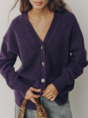 Violet - Mid Length Long Sleeve Cardigan with Wool - Image 3 de 6