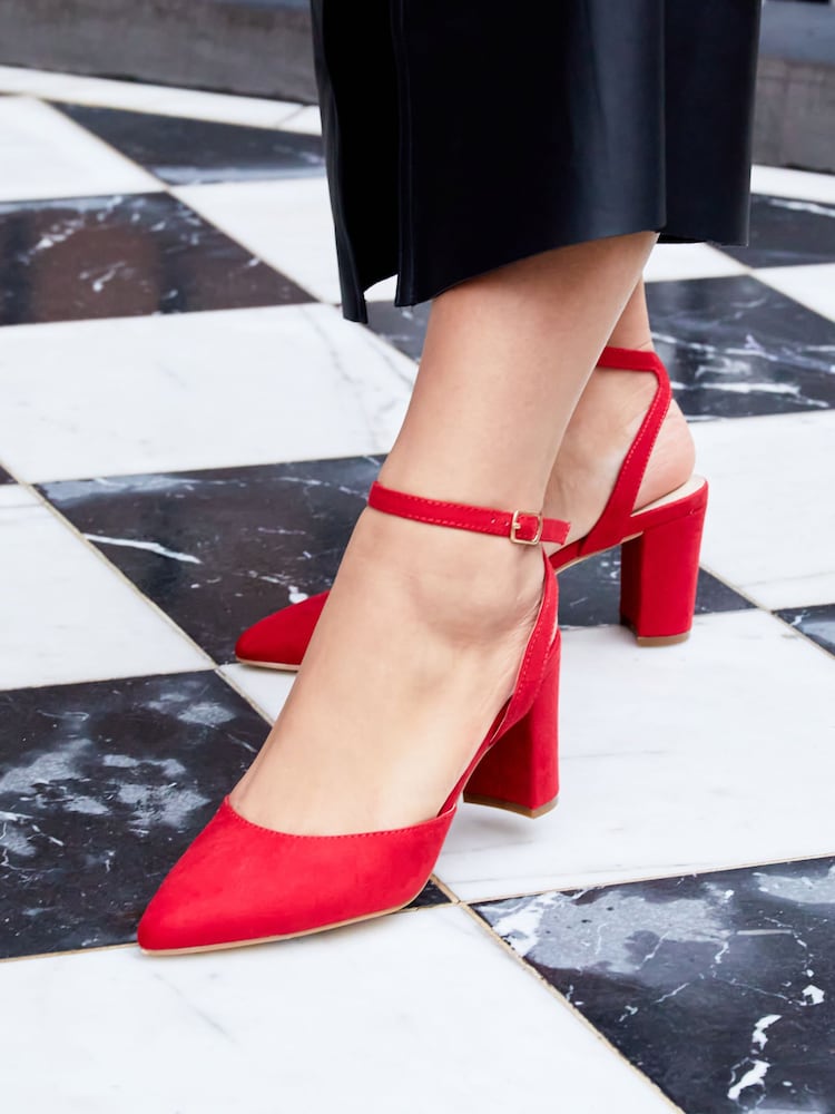 Linzi Red Carrie Open Back Court Block Heels - Image 1 of 4