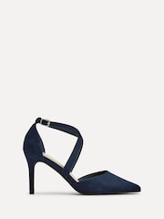 Linzi Blue Runway Faux Leather Stiletto Court Heels With Crossover Front Strap - Image 2 of 5