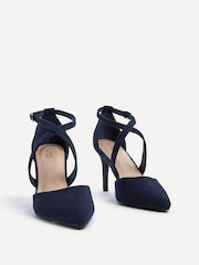 Linzi Blue Runway Faux Leather Stiletto Court Heels With Crossover Front Strap - Image 3 of 5
