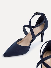 Linzi Blue Runway Faux Leather Stiletto Court Heels With Crossover Front Strap - Image 4 of 5