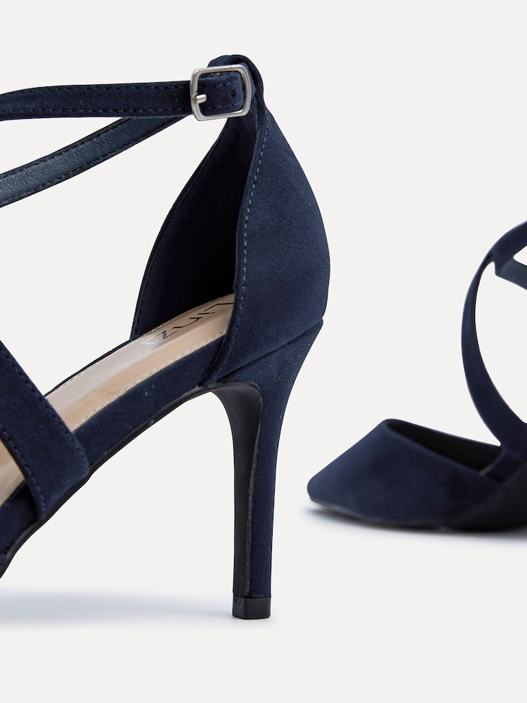 Linzi Blue Runway Faux Leather Stiletto Court Heels With Crossover Front Strap - Image 5 of 5